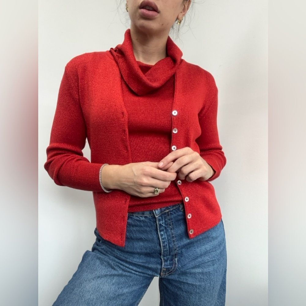 Vintage Jospeh A Silk Knit Twin Set Tank Top and Cardigan Two Piece Set Size S - Picture 2 of 13